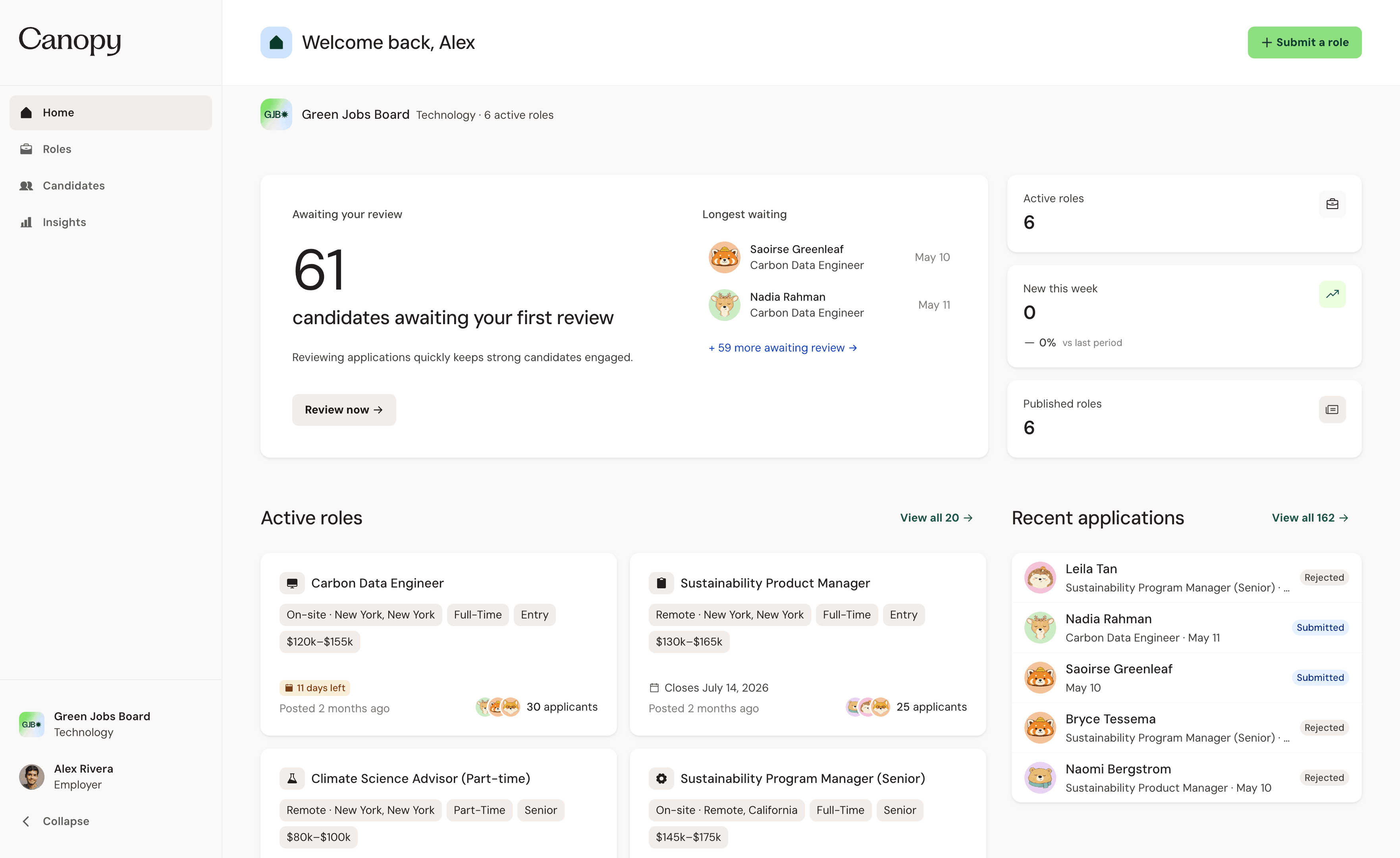 The Canopy employer dashboard
